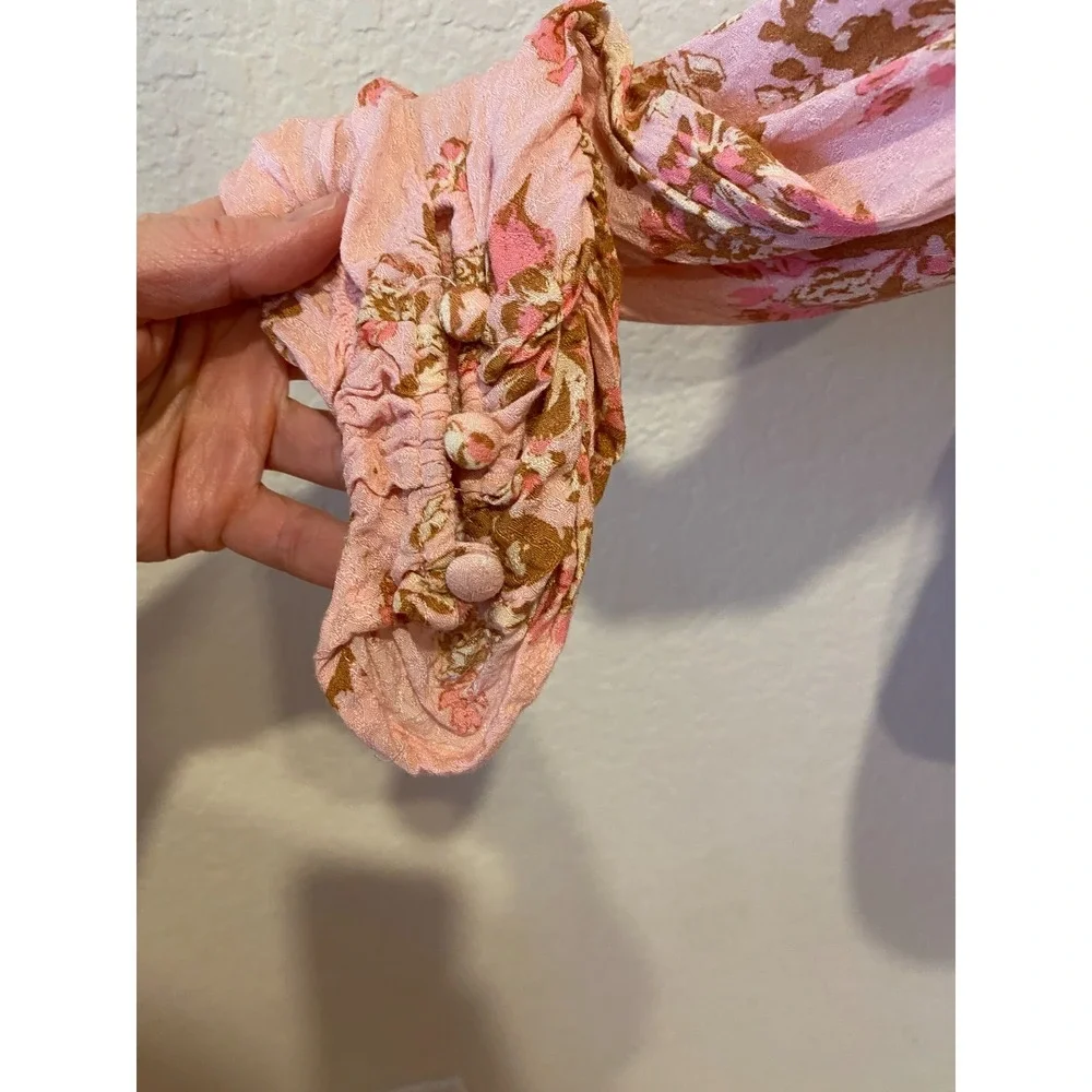 Free People Hilary Floral Top Pink Sz M Smocked Feminine Babydoll Coquette